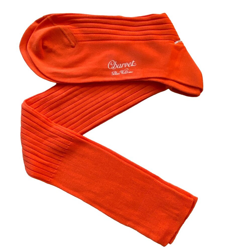 CHARVET MENS ORANGE RIBBED KNEE HIGH TROUSER DRESS SOCKS SIZE 11 1/2